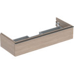 Mueble bajo Geberit iCon para lavabo, con un cajón: Ancho de lavabo=120cm, Cuerpo y frontal: encina/melamina con textura de madera, Tirador: lava/con pintura polvo al horno mate